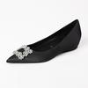 24P2 Flat Shoes Women's New Rhinestone Square Buckle Pointed Head Shallow Mouth Black Temperament Inner Height-increasing Single Shoes