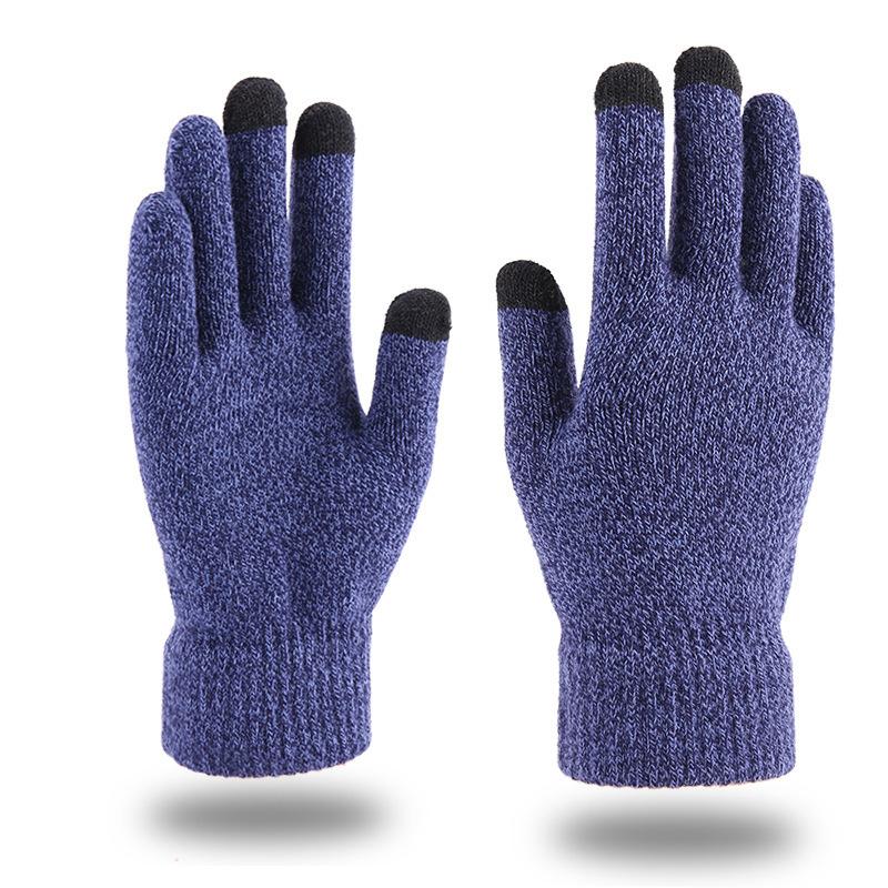 Winter Knitted Gloves Men's and Women's Korean Version of Warm, Piled and Thickened Full-finger Wool Touch-screen Mixed-color Gloves