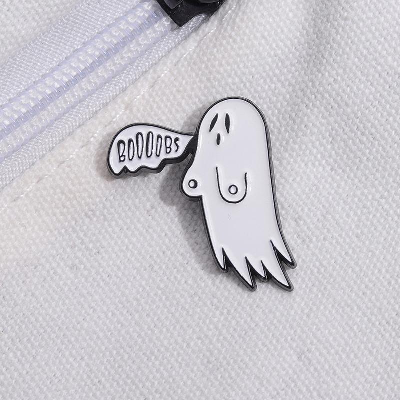 Spooky Boobs Enamel Pins Custom Ghost Brooches Lapel Badge Hat Clothes Backpack Jewelry Pins Halloween Funny Brooch Accessories