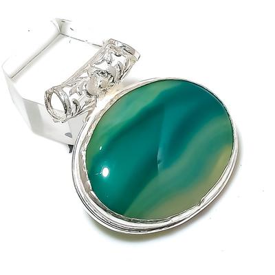 Natural Green Lace Agate Gemstone 925 Sterling Silver Jewelry Pendant 1.42" y9A88