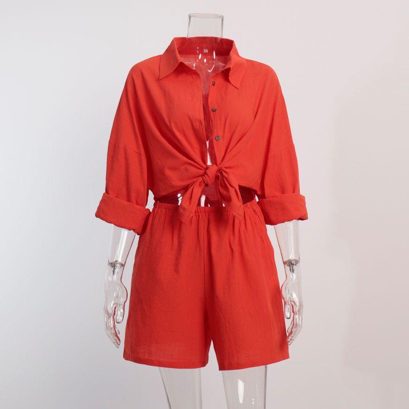 Loose Long Sleeved Shirt and Shorts Set Loose Long Sleeves Shirt Shorts Suit