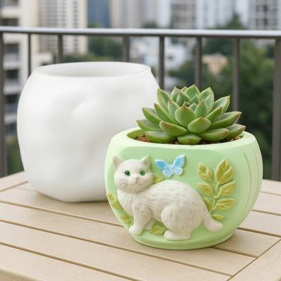 Cat Shape Silicone Flowerpot Mold Soft Non-stick Candle Cup Mold Eco-Friendly Handmade Planter Mold Succulent Plant Pot