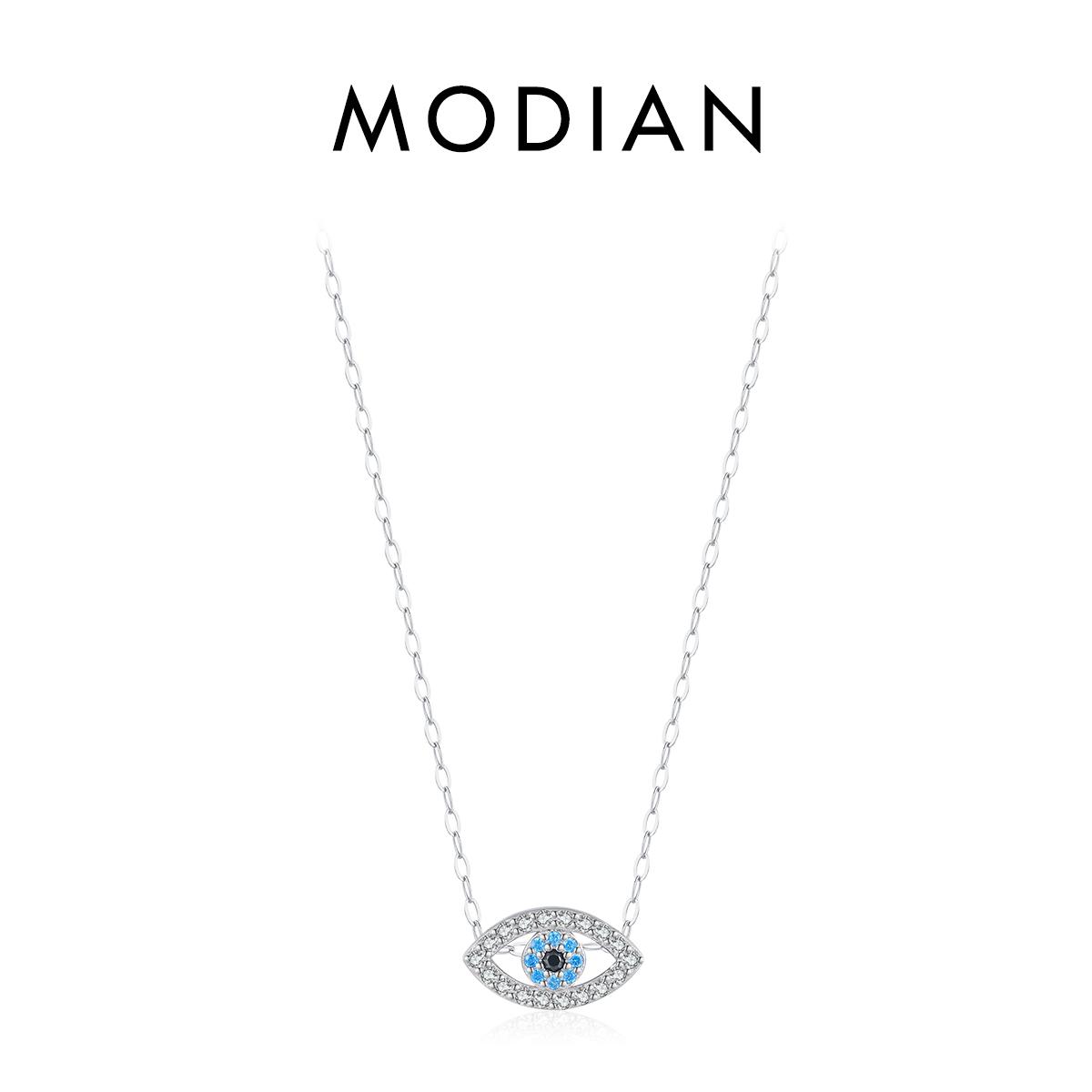 

MODIAN 925 пробы стерлингового серебра морской голубой глаз цирконий кулон ожерелье звено цепи модный штабелируемый шея для женщин ювелирные изделия подарки серебряный