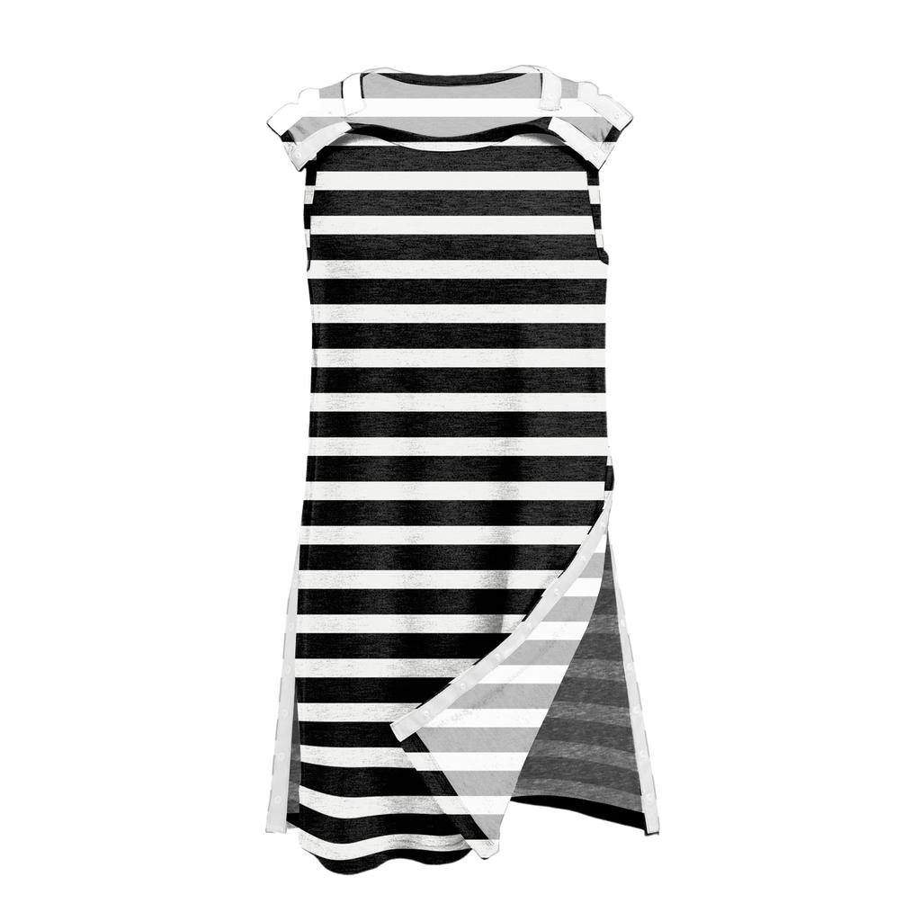 Post Surgery Dress for Women Fully Detachable Sleeveless Vest Dress Striped Pattern Medical Recovery Clothing Comfortable Fit