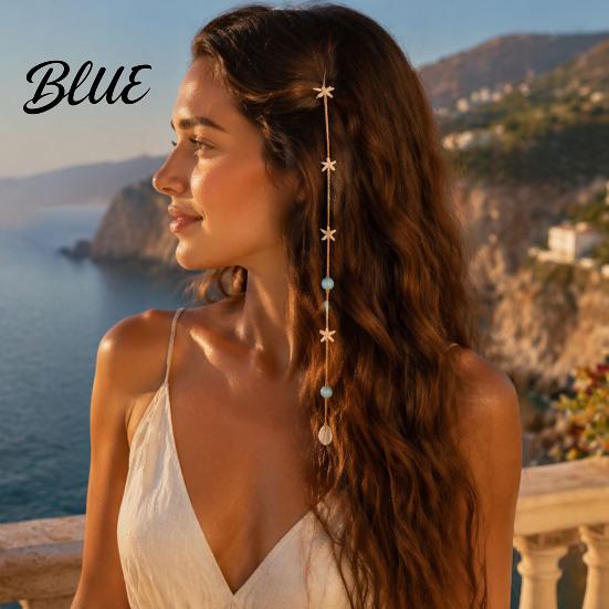 Coastal Style Hair Pins Beach Mermaid Clip Starfish Shell Bead Chain for Women Ocean Themed Accessories Boho Summer Vacation Styling Tool