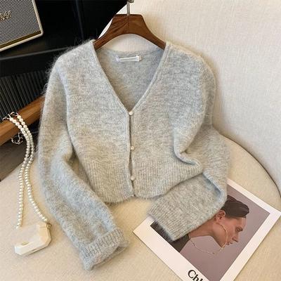 Sweet V-neck Knitted Cardigan Women's Autumn and Winter Short Sweater Jacket Top