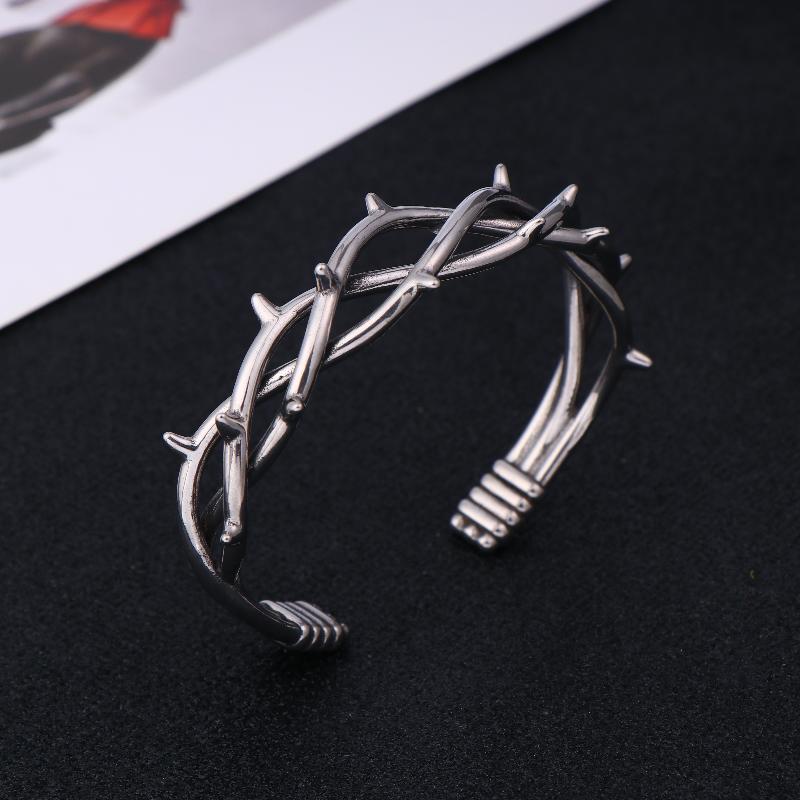 [HF][HS]1pz Bracciale a Manetta con Spine Gotico per Unisex Punk Filo Spinato Braccialetto Acciaio Inossidabile Gioielli Intrecciati Regalo