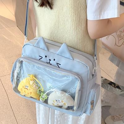 Cute Clear Cat Shoulder Bag Large-capacity Student Crossbody Bag Anime Canvas Bag