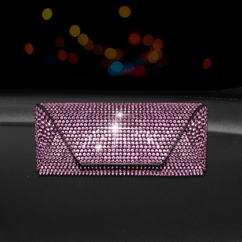 

Роскошный автомобильный футляр для очков со стразами, автомобильная консоль, подлокотник, ящик для хранения, органайзер для очков, солнцезащитных очков, автомобильные аксессуары розовый