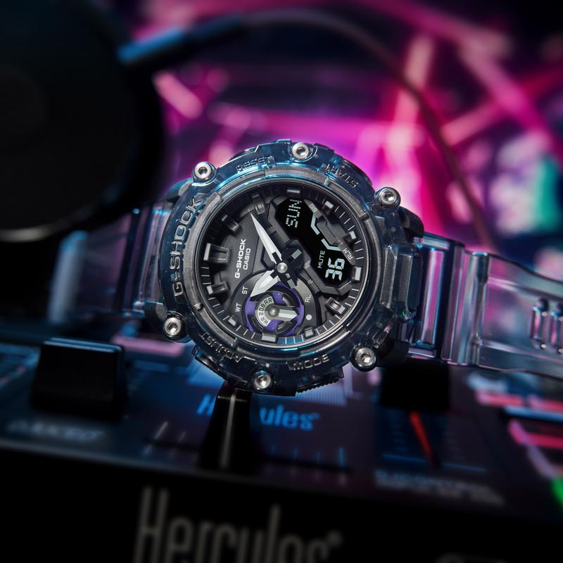 Casio SOUND WAVE series translucent waterproof quartz movement resin strap Japanese and Korean watch men's watch black dial GA-2200SKL-8APR