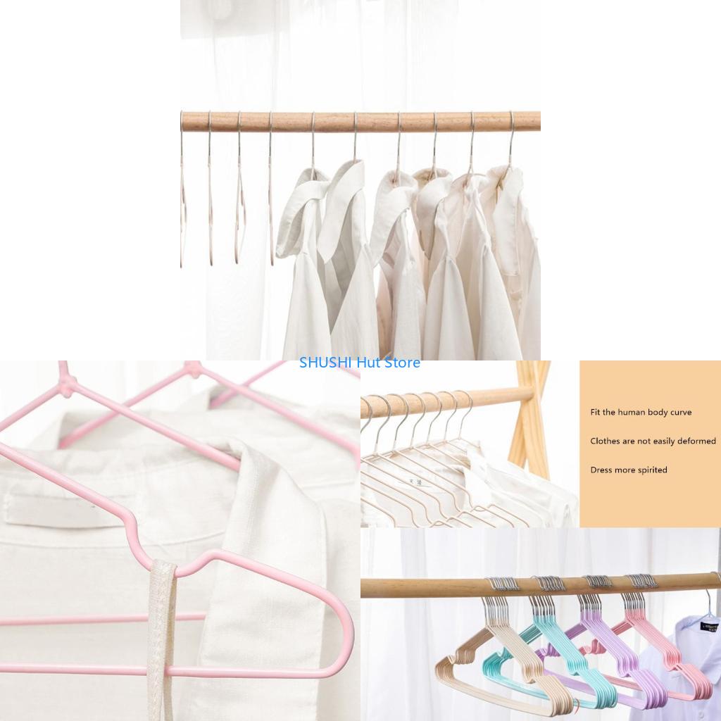 10Pcs Adult Children Metal Clothes Hanger with Plastic Coating Suit Coat Drying Rack Support Hook Non-Slip Dress Holder D57B