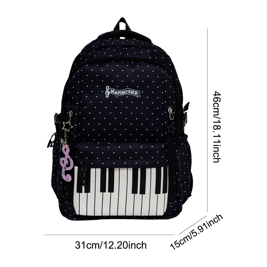 Polka Dot Piano Women's Backpack Lightweight Casual Simple Design School Bag Travel Bag with Zipper for College Students Teens