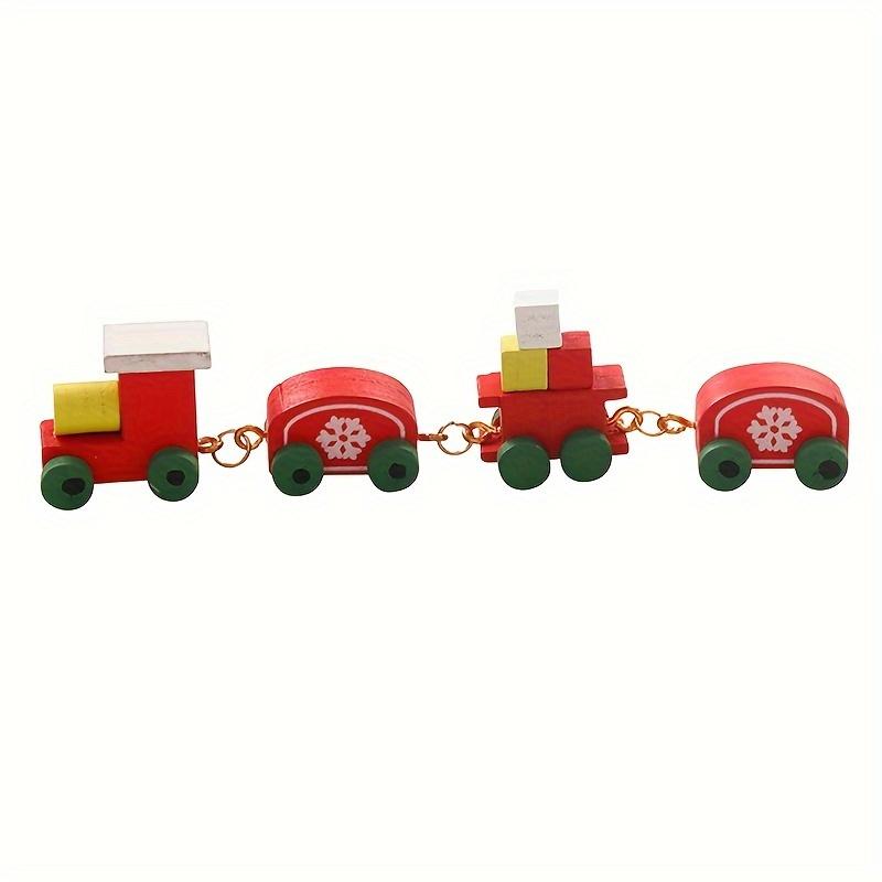 Mini Wooden Xmas Train Set for Dollhouse Pretend Play Adorable Vintage Style Train Toy with Snow Print for Christmas Decor