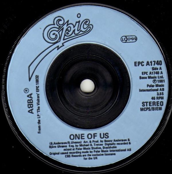 

7inch Record ABBA One Of Us EPCA1740 Epic 1981 UK Pop Used