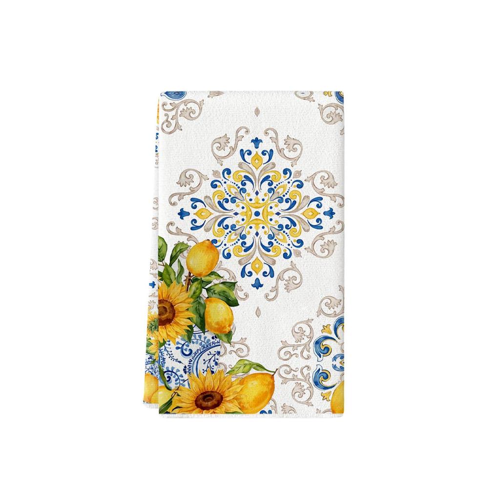 Strofinaccio da Cucina Limone Blu - Girasole ad Acquerello e Strofinaccio per Piatti in Porcellana Blu per Arredo Casa e Bagno