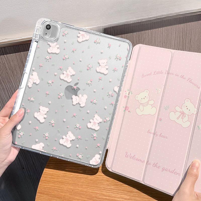 Smart Cover with Pencil Holder for Samsung Tab S6 Lite 10.4 Inch TPU Soft Case for Tab S7 S8 S9 11 Plus S10 S9 12.4 Inch Bear