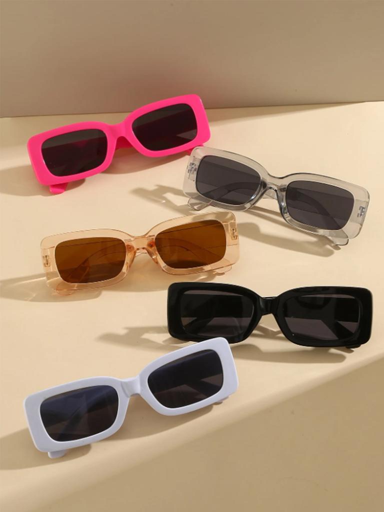 5Pcs Simple Casual Square Frame Multi-Color Matching European and American Popular Trendy Fashion Sunglasses Set Fashionable Wea