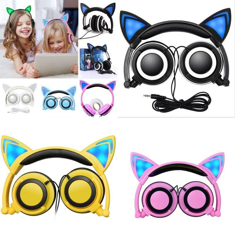 Foldable Headphones Cat Ear Led Music Lights Gaming Headset Stereo Super Bass