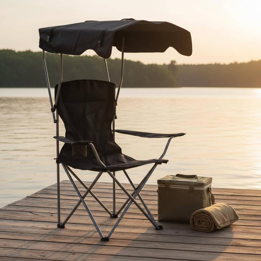 Fishing Chair with Roof Foldable Folding Camping Stool Portable Beach