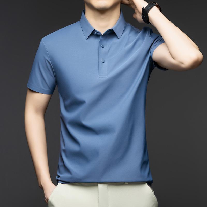 Men's Ice Silk Seamless Polo Shirt - Summer Short-Sleeve Casual Solid Color Design