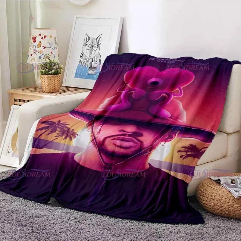 Cartoon Bad Bunny Coperta Coperte di flanella Musica pop latina Coperte calde in pile di peluche per biancheria da letto per divano adulto per tutte le stagioni