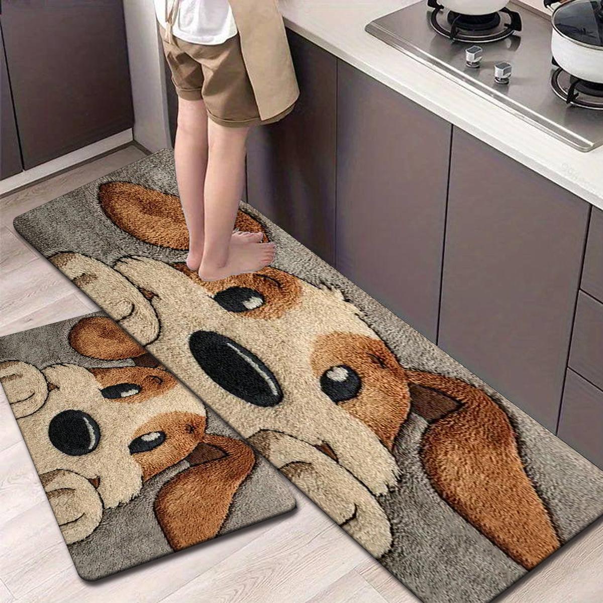 

1 шт. Антиусталостные кухонные коврики Серый принт с щенками Водонепроницаемый Нескользящий Толстый амортизирующий кухонный коврик Прочный комфортный коврик для стояния для кухни Ванной комнаты 40*60cm