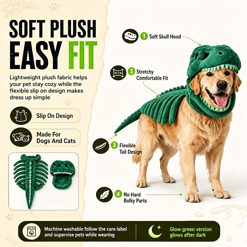 120cm/90cm Dinosaurierskelett Hundekostüm Lustiges Halloween Haustier Outfit Großes Tier Cosplay Kleidung für Hunde