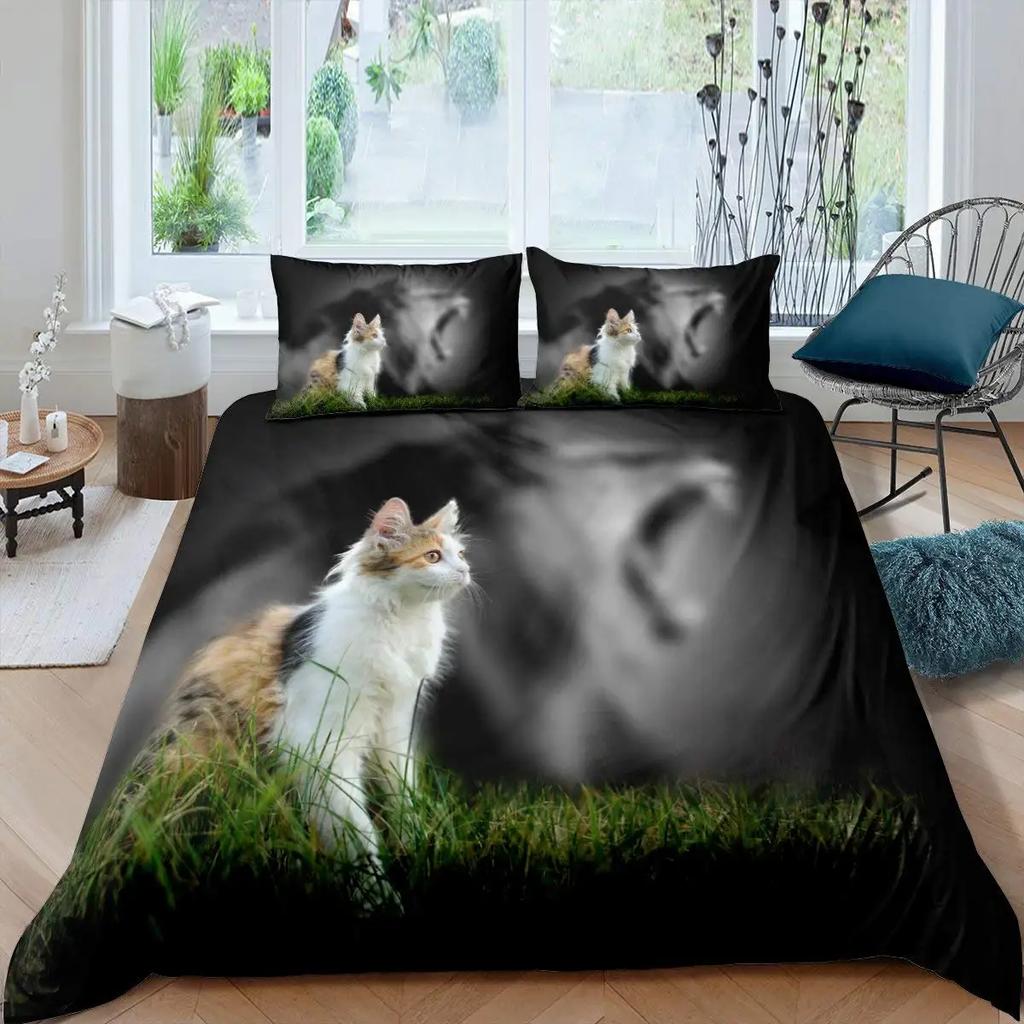 Pisică albă, flori, rege, husă de pilotă, set de pat pentru pisici