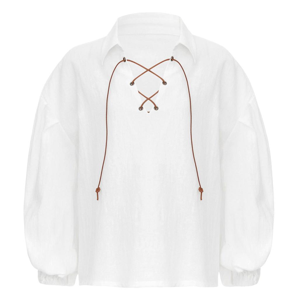 Boys Medieval Pirate Shirt Viking Renaissance Lace Up Top Mercenary Halloween Role Play Costume Attire