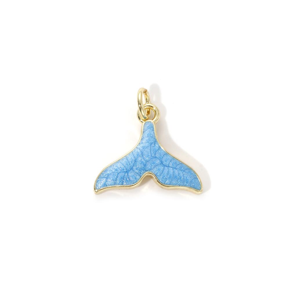 2 Piece Brass Ocean Jewelry Blue Charms 18K Real Gold Plated Enamel Fish Seahorse Dolphin Whale Conch Shell Pendant Necklace DIY