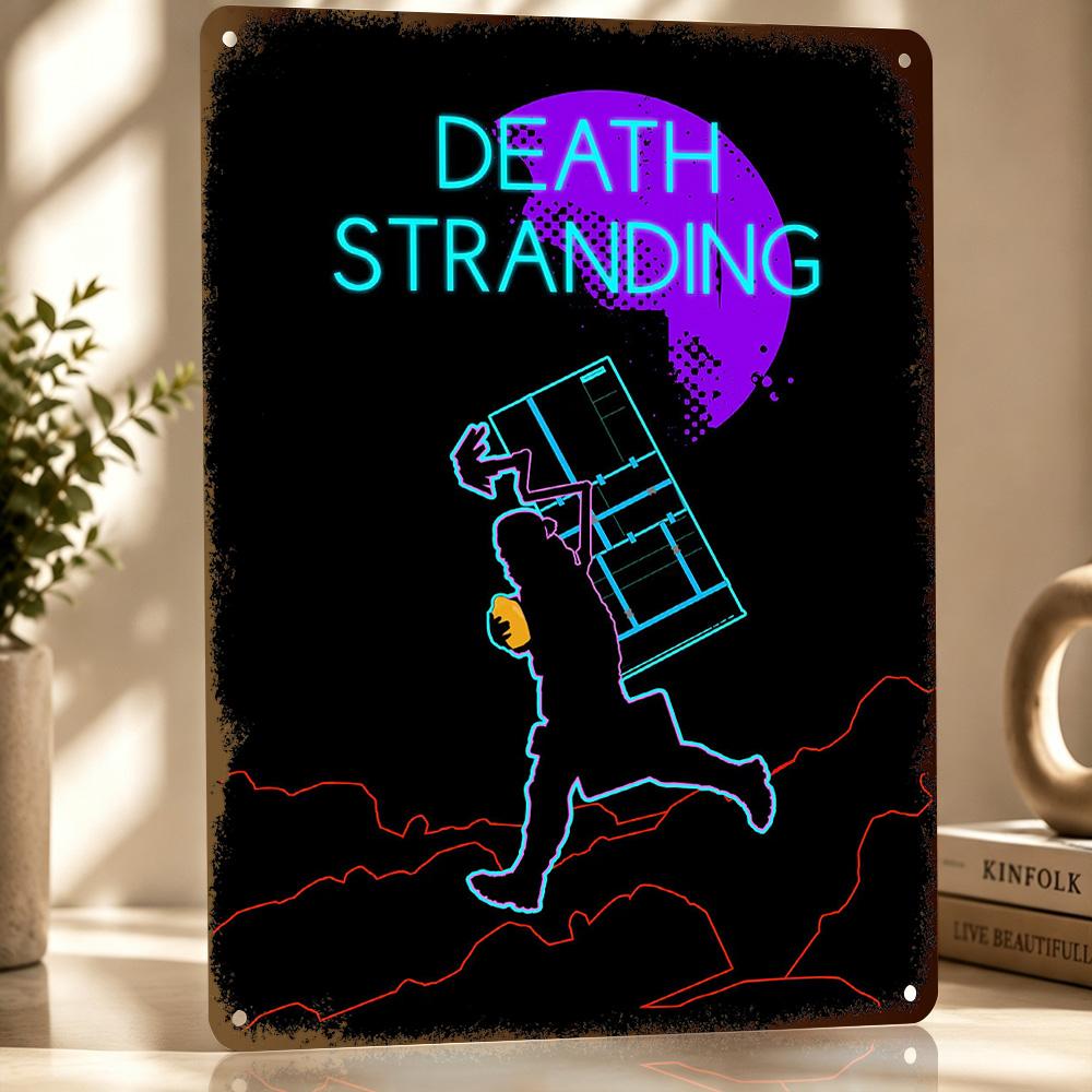 Death Stranding Neon Art Poster Retro D Printed Metal Signs Customized Wall Hanging Gift for Garage Accessories Vintage Decor