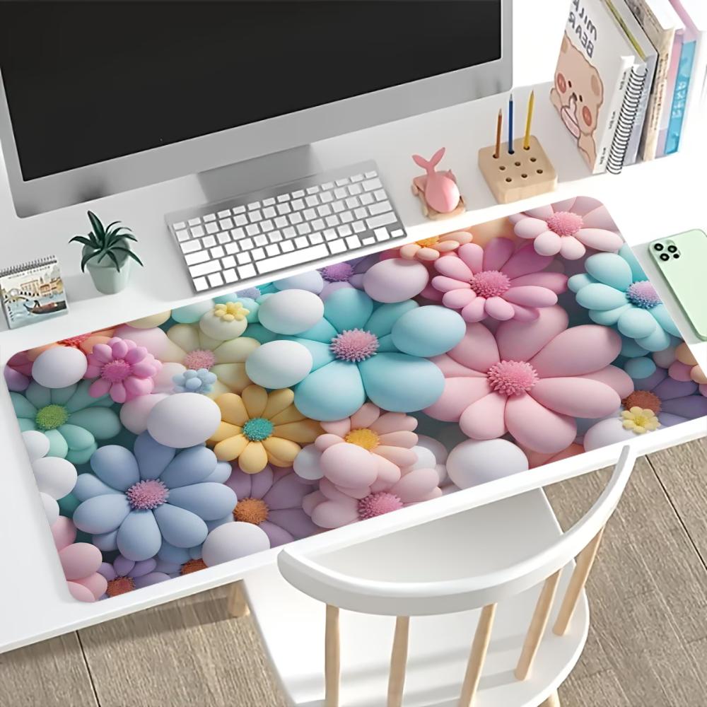 Pastel Flower Large Desk Mat Non Slip Gaming Mouse Pad Stitched Edge Colorful Floral Keyboard Mat For Pc Laptop Office Desktop