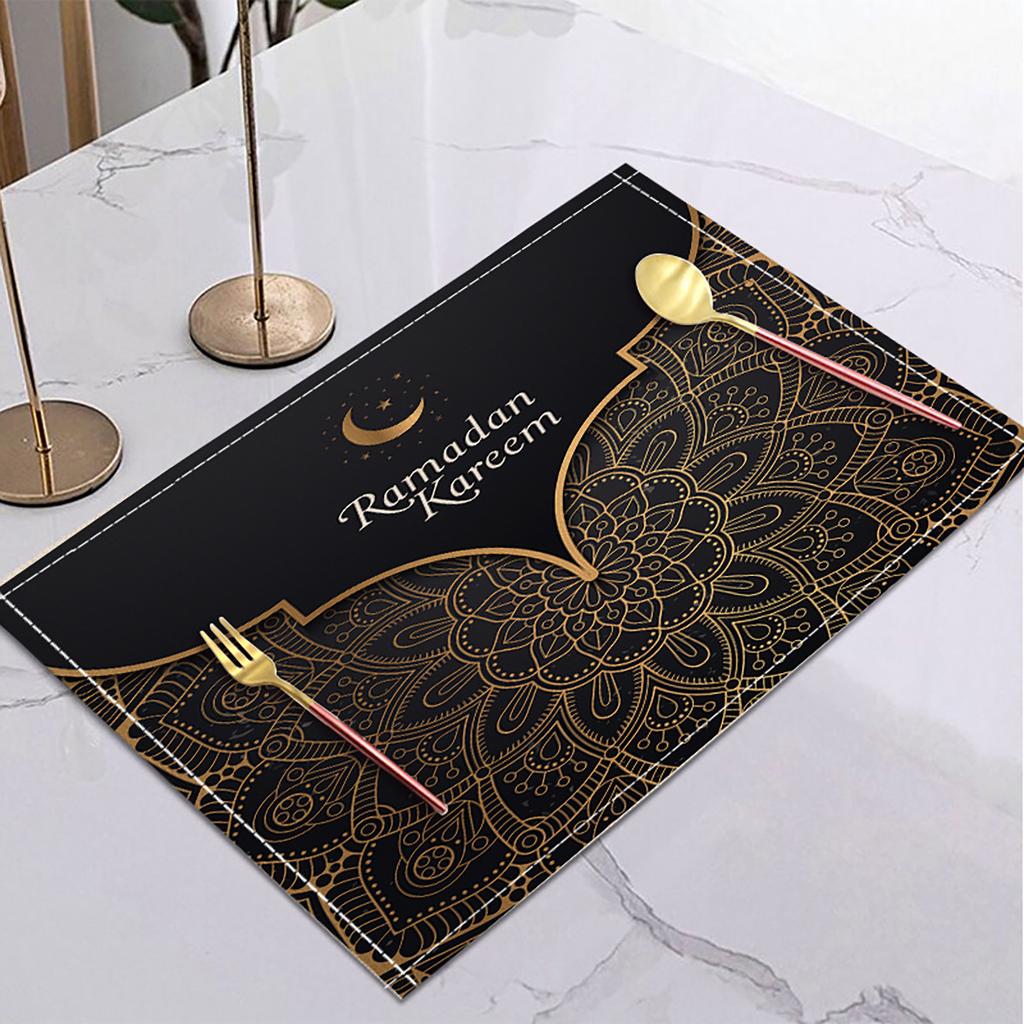 Ramadan Linen Placemat Eid Mubarak Table Ornaments Muslim Islam Party Supplies Ramadan Mubarak Kareem Home Decorations 42x32cm