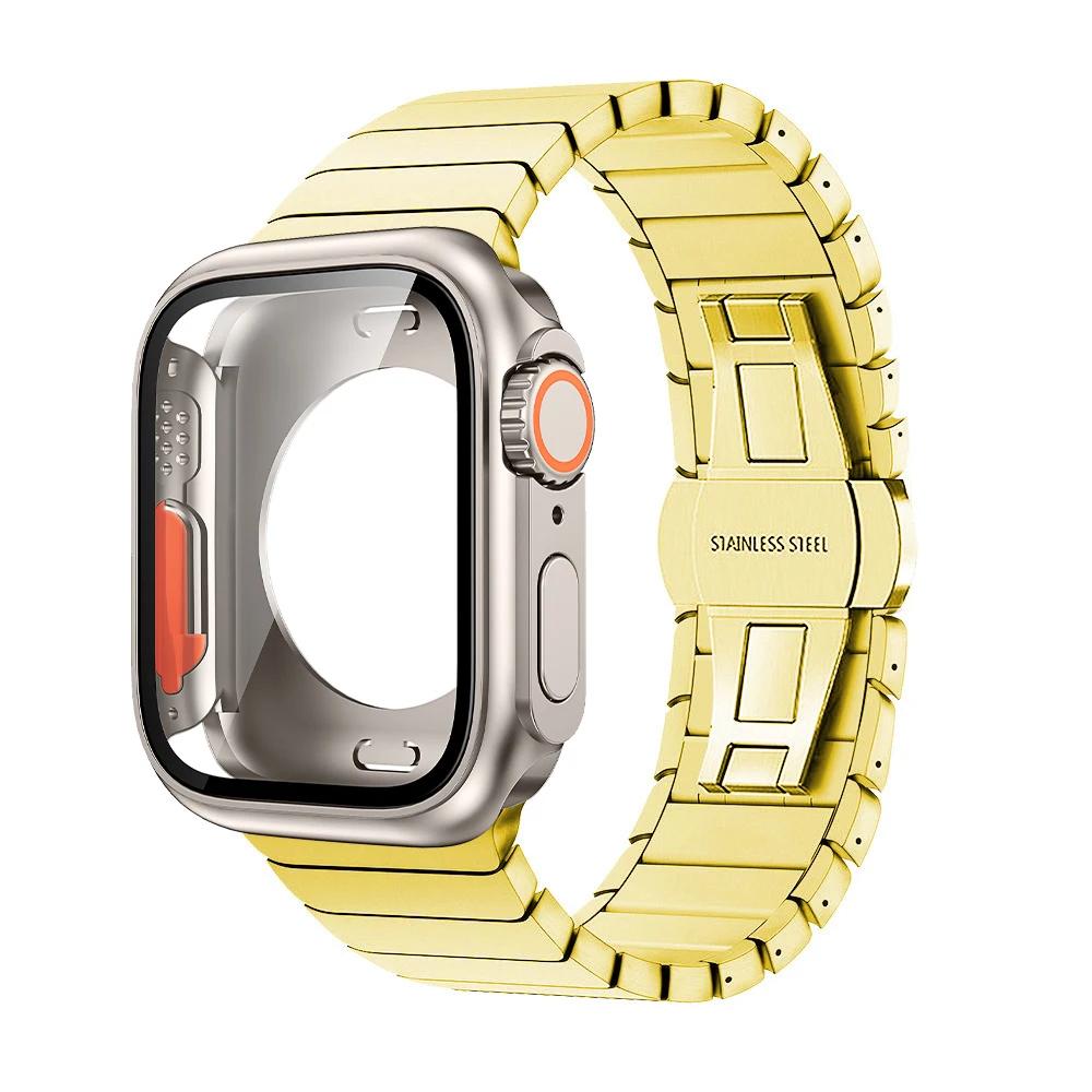 Strap+Case for Apple Watch Band 46mm 42mm 45 41 40 44mm Stainless Steel Bracelet  PC Cover for Iwatch Series11 10 9 8 7 6 SE 5 4