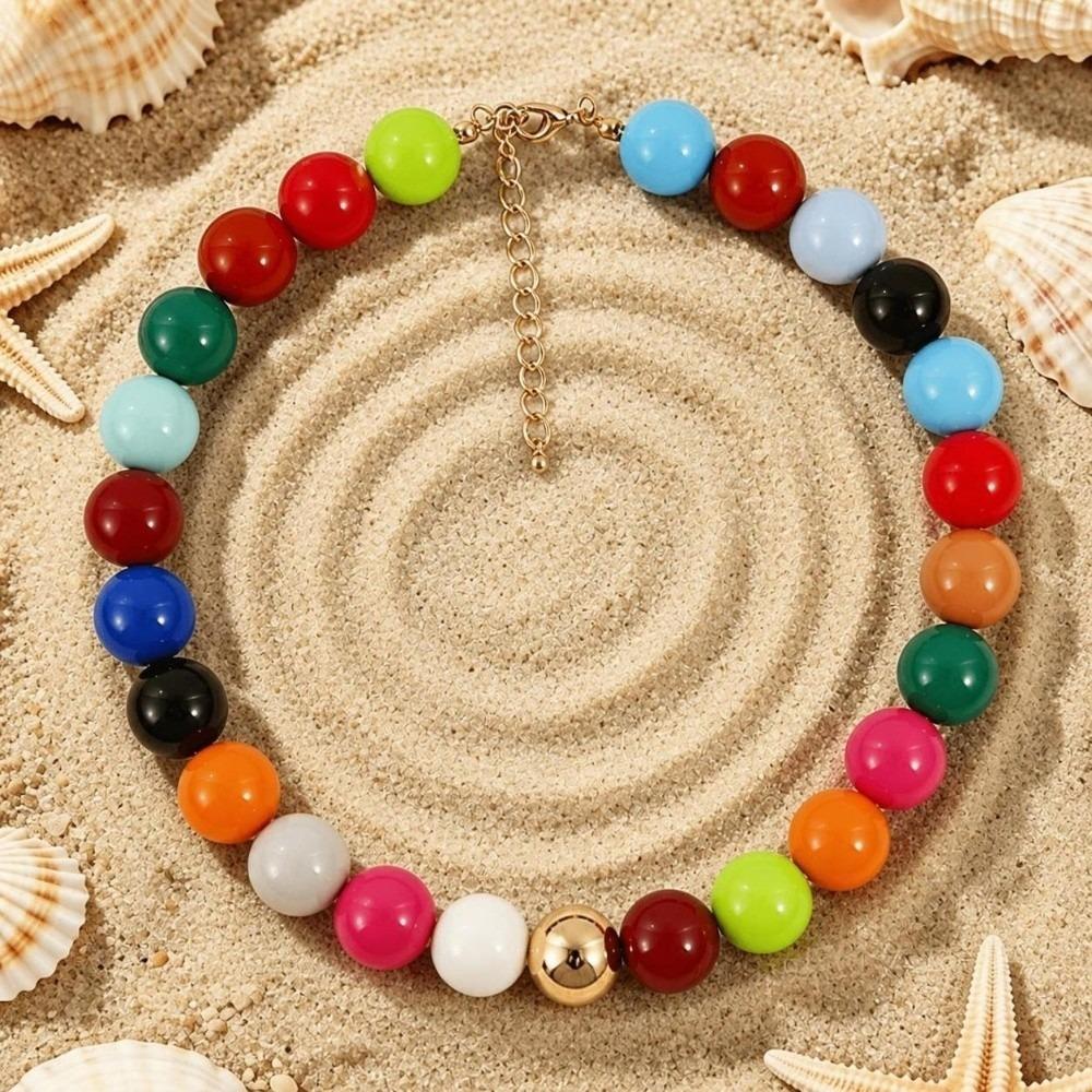 Round Bead Necklace 16MM Beads Bohemian Necklace Trendy Bead Choker for Women