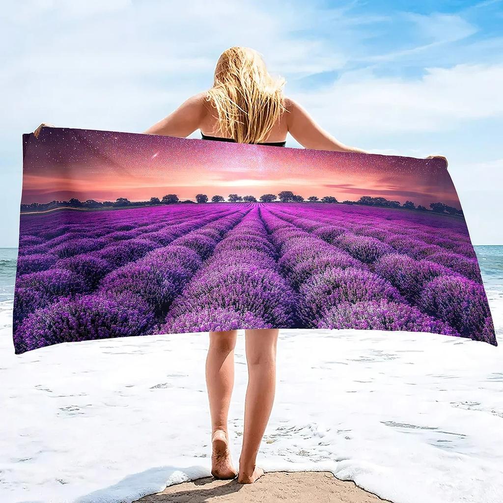 Lavender Beach Towel Purple Flower Bath Towel Bathroom Sport Bar Towel for Adult Kids Microfiber Shower Quick Dry Swimming Cover