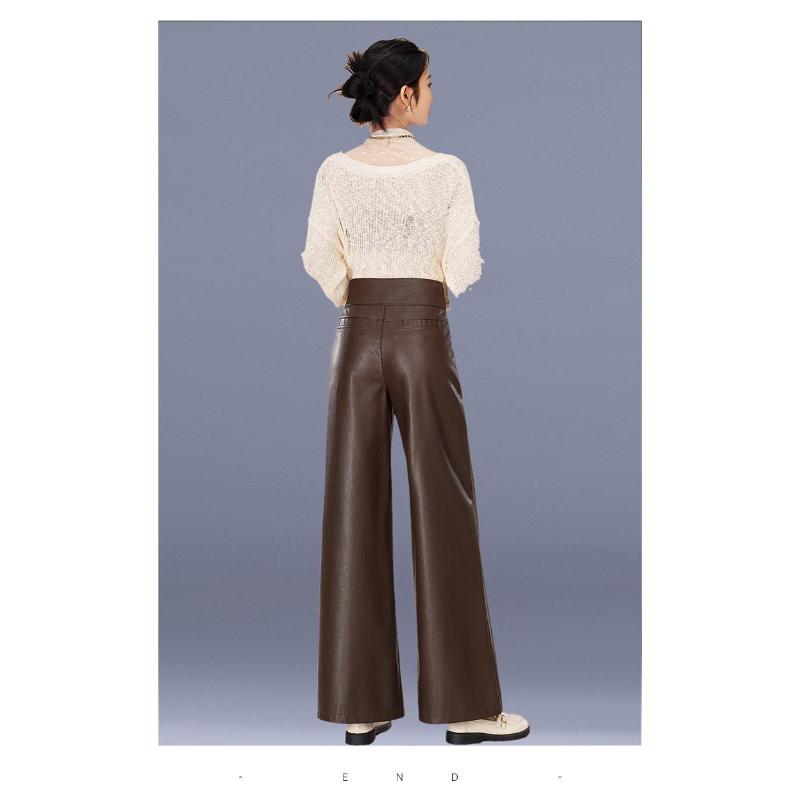 PU Leather 2025 Thickened Haining New High-waisted Loose Autumn and Winter Drape Straight Pants