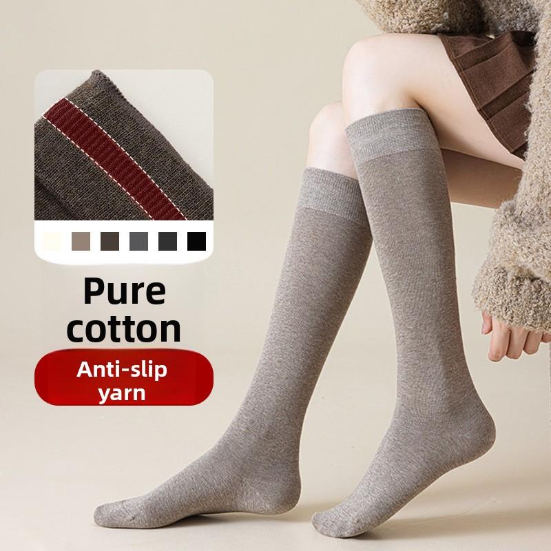 Female Spring and Autumn Pure Cotton Thin Pressure Long Leg Socks