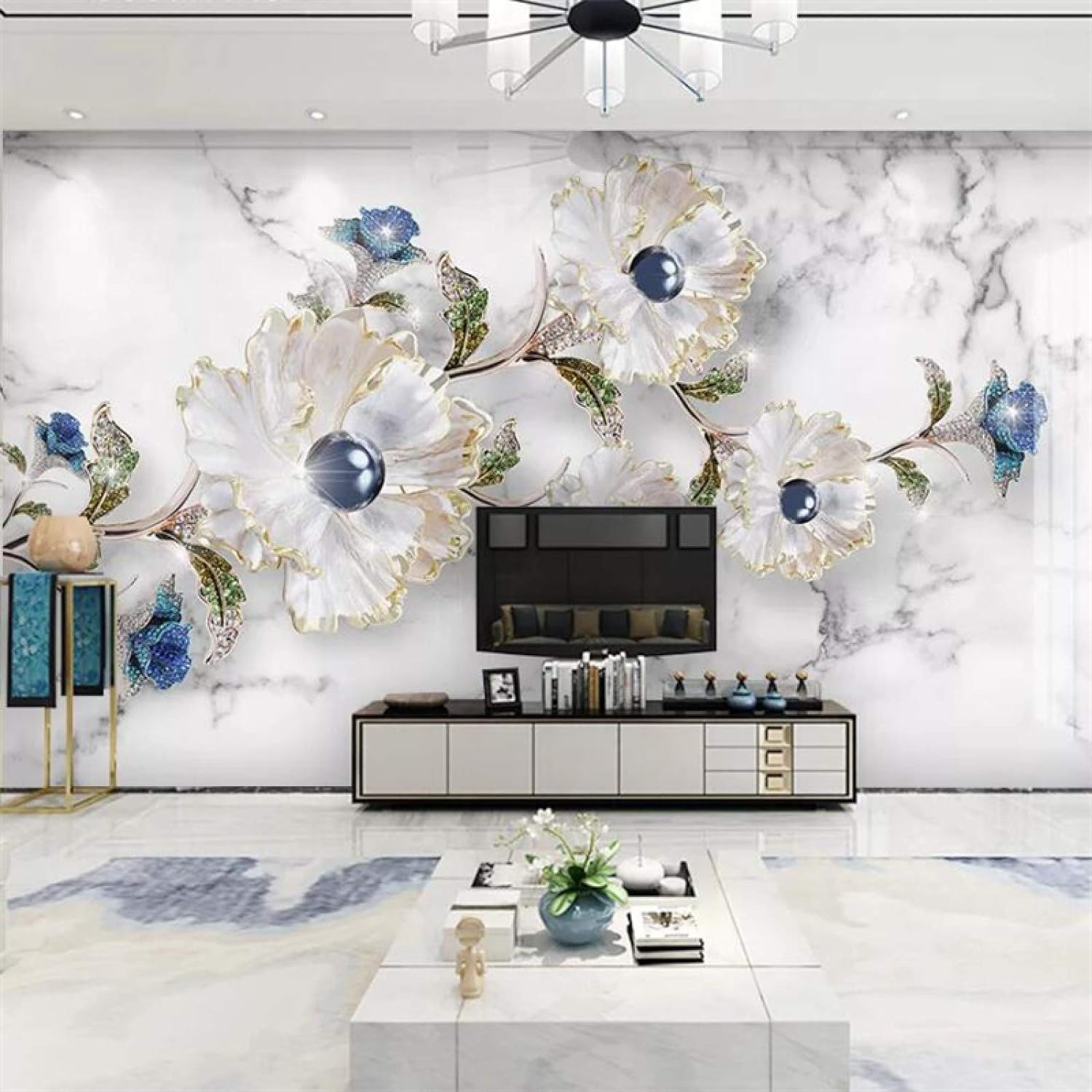 

Mural Embossed Elegant Jewels Flower Wallpaper Fresco Fashion Large Living Room Dining Room Wallpaper 200 cm(W) x 140 cm(H)