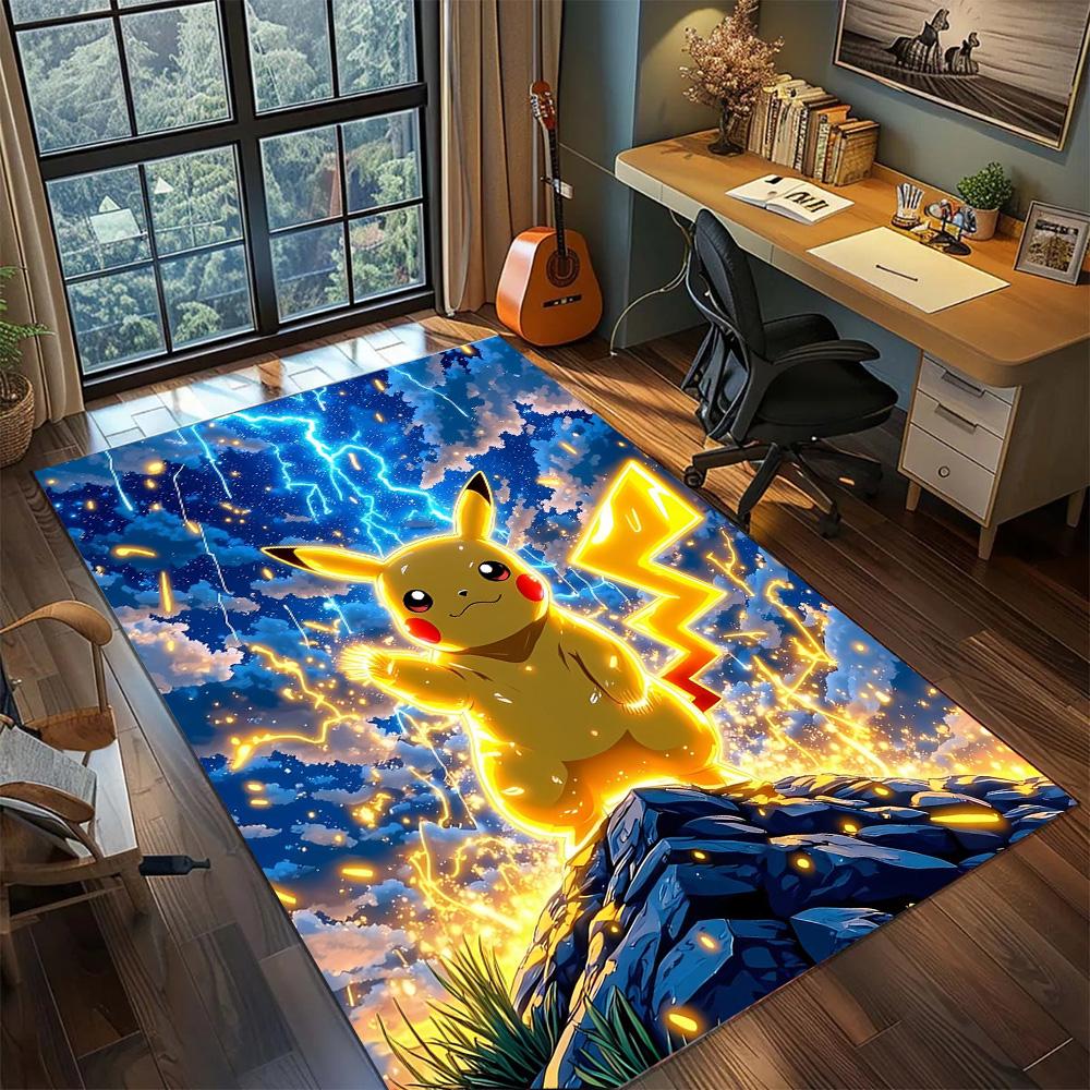 Pikachu Gamer Room Stylish Decor Rug, Large Area Non Slip Washable Carpet Floor Mat Bedroom.-TING