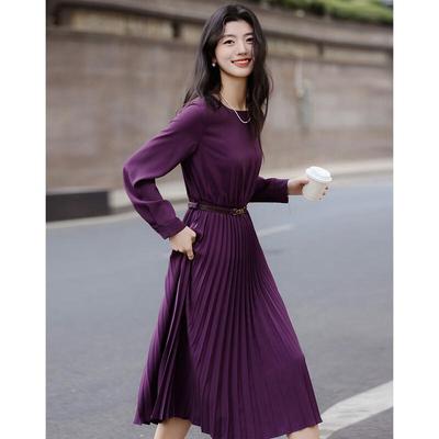 Autumn Elegant French Pleated Midi Dress