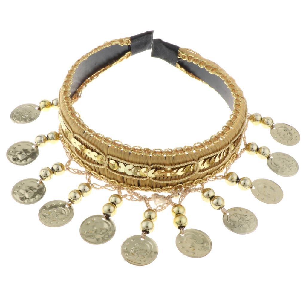 Iron Coin Elegant Headband Head Chain Belly Dance Hair Cosplay Accessory - Gold, 13x11cm