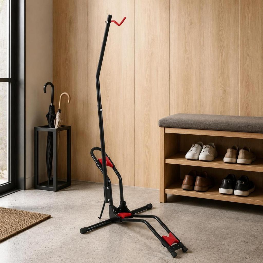 Floor Cycle Stand Black Metal Upright Bike Parking Red Pads