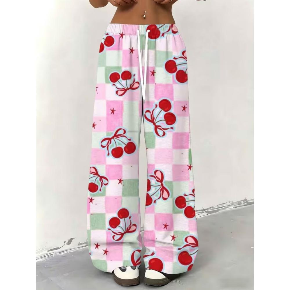 2026 Pink & Black Graffiti Wide Leg Pants Women's Split Color Heart Print Trousers Quick Dry Elastic Waist Y2K Streetwear Kids