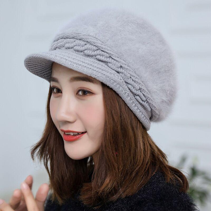 Women's Winter Korean Rabbit Hair Hat New Winter Duck Tongue Hat Thickened Warm Knitted Hat