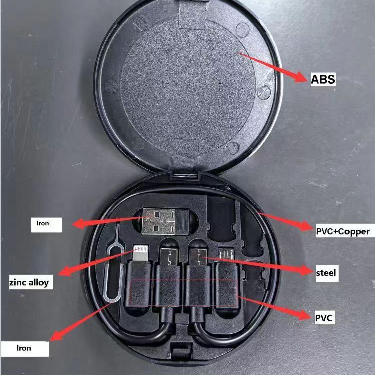 Portable Multi-function Storage Box: Data Cable, Adapter, Charger, Mirror & Phone Holder
