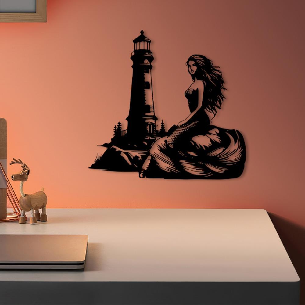 Mermaid Lighthouse Metal Wall Art Coastal Rust Resistant Home Decor Ocean Lovers Gift Farmhouse Hanging Ornament