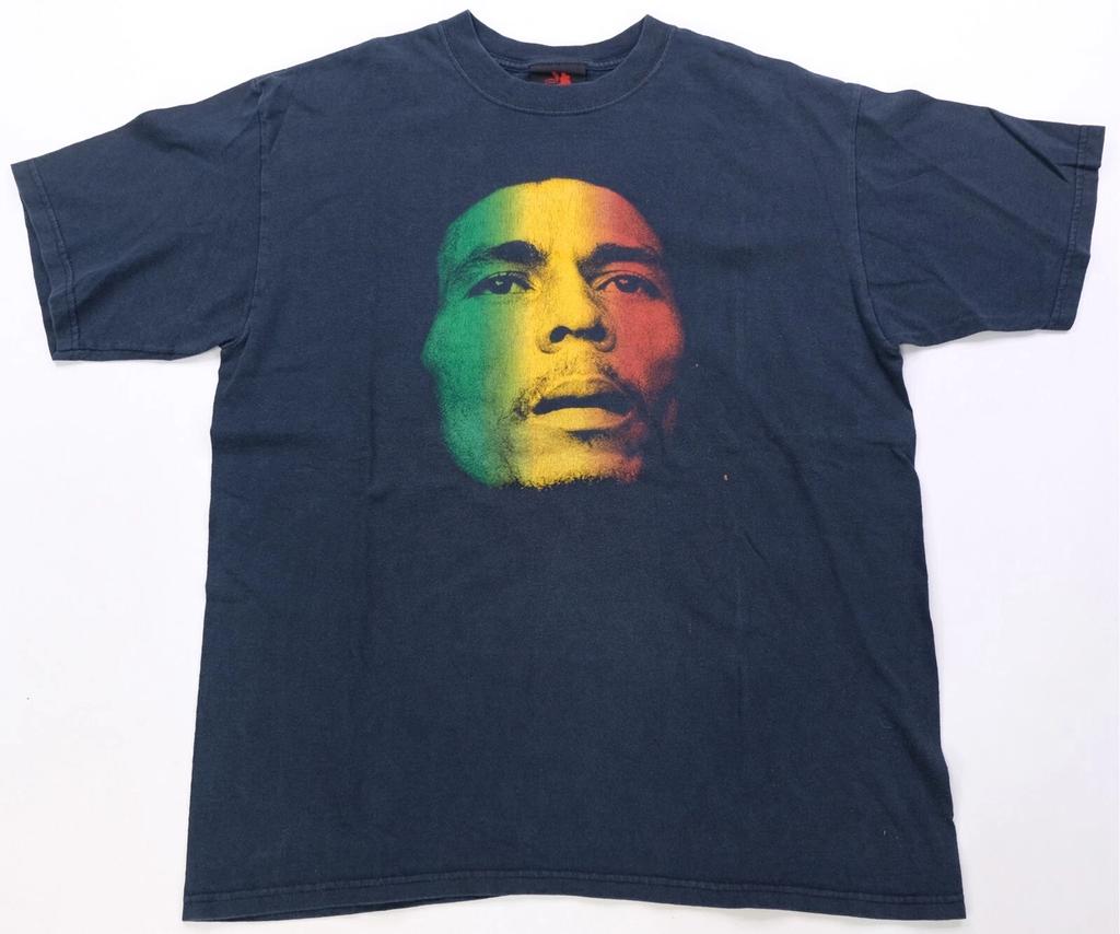 Rare Vintage ZION ROOTSWEAR Bob Marley Rasta Face Portrait T Shirt 90s Navy SZ L