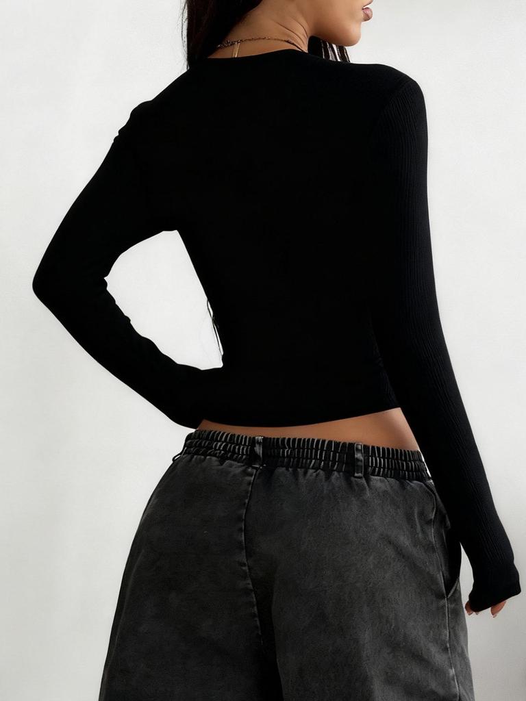 2026 Women's Slim V-Neck Ribbed Knit Sweater - Long-Sleeved Autumn/Winter Top