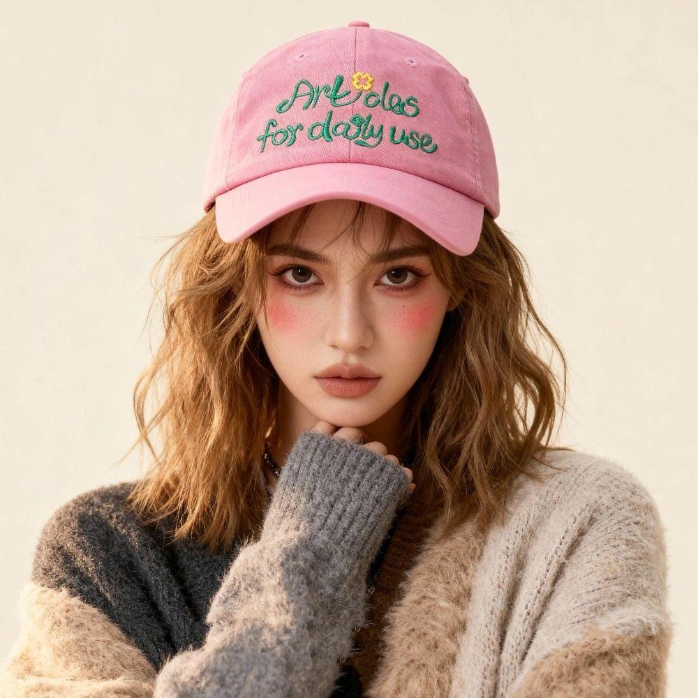 Casual Creative Embroidered Baseball Cap Flower Letter Cartoon Baseball Hat Peaked Cap Fashion Cotton Baseball Cap Street